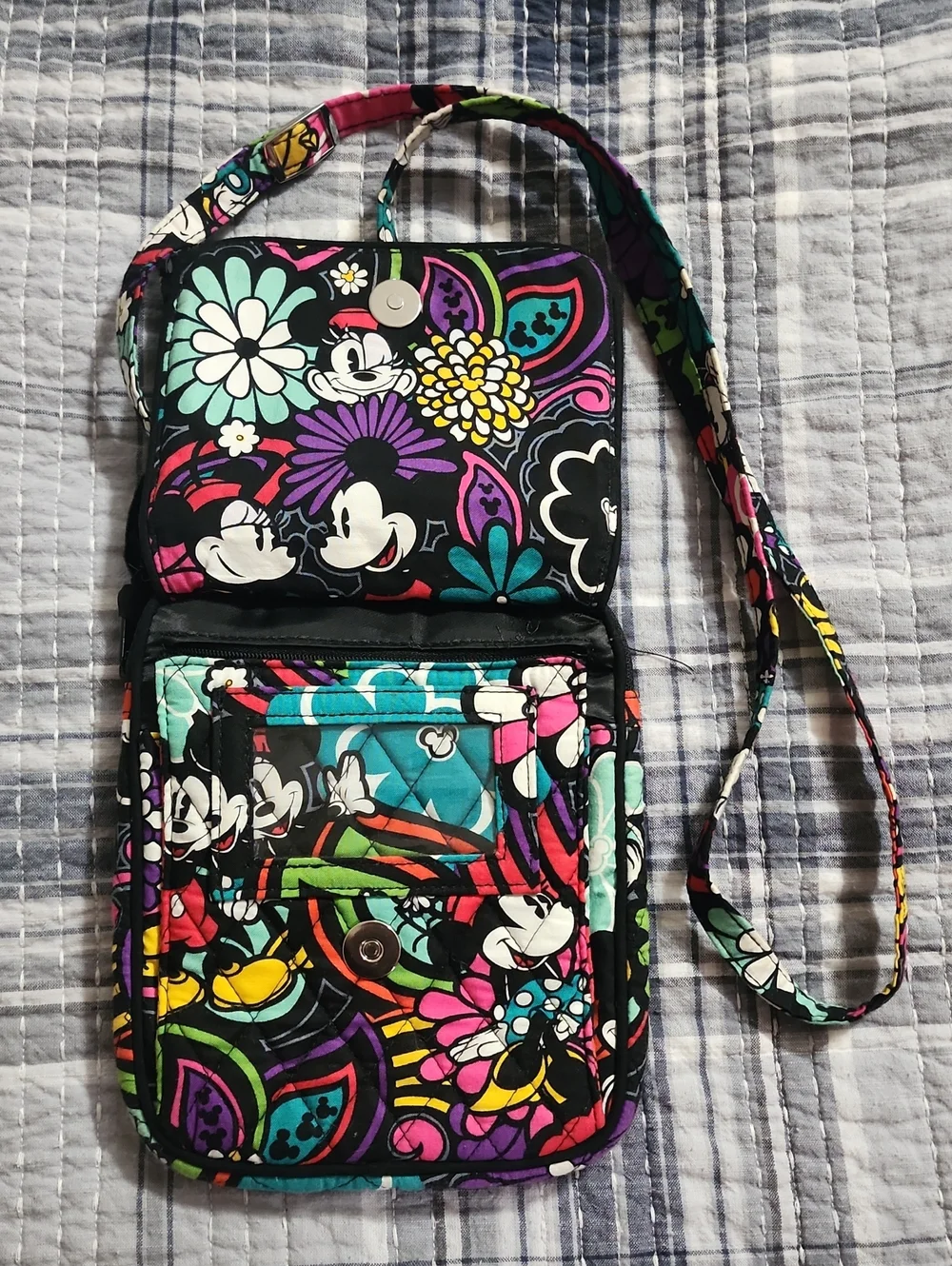 Vera Bradley Black Floral Disney Minnie And Mickey Crossbody Bag - Picture 7 of 9